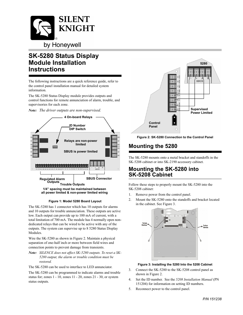 SilentKnight 5280 Status Display Module for 5208 User Manual | 2 pages