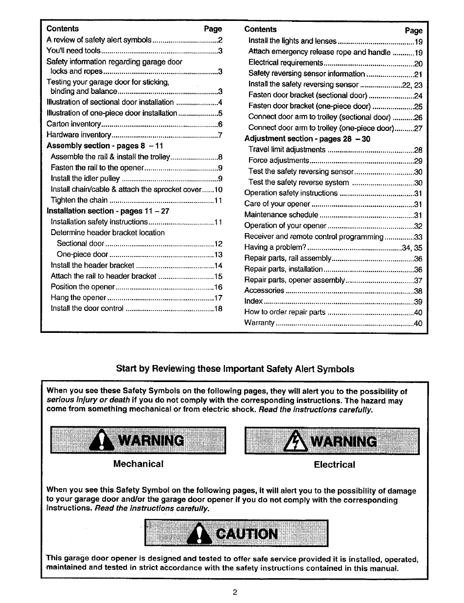 Mechanical, Electrical, Caution | Warning, Wawiing | Craftsman 139.53975SRT User Manual | Page 2 / 40