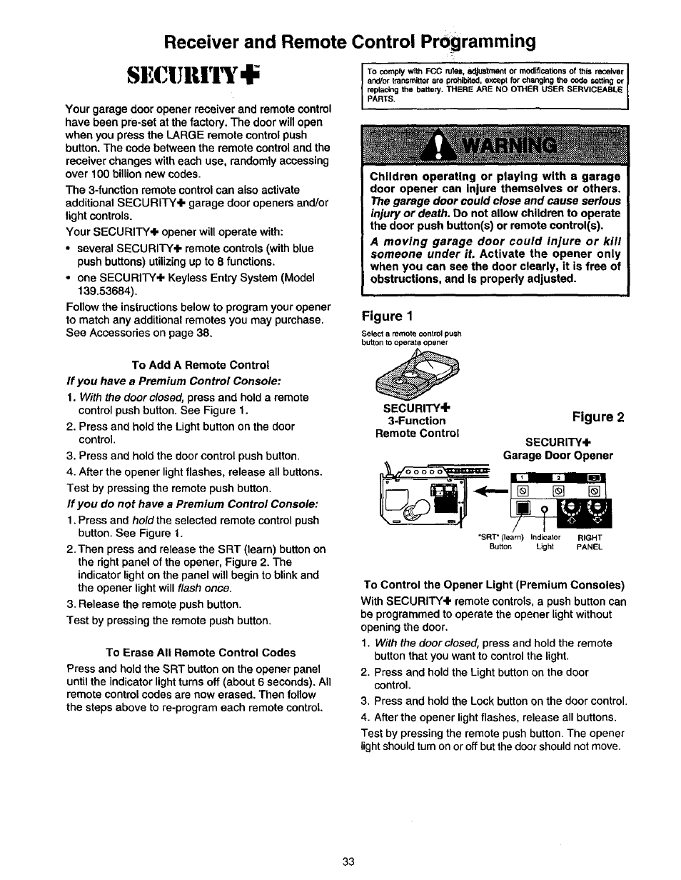 Receiver and remote control programming, Secijliritfi | Craftsman 139.53975SRT User Manual | Page 33 / 40