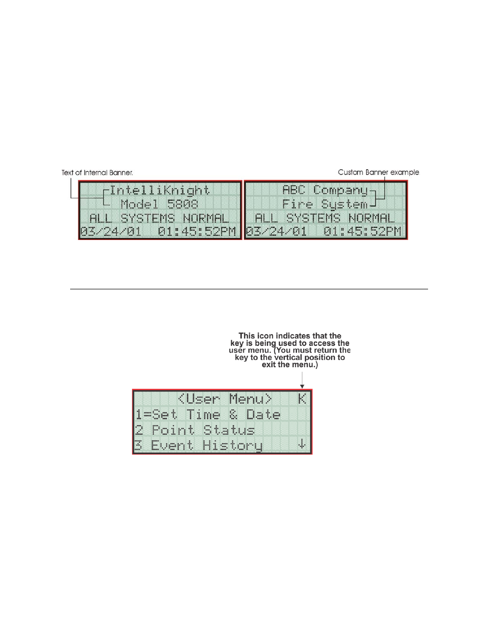 1 lcd displays, 2 banner, 3 key operation | 1 lcd displays -2 8.2.2 banner -2, Key operation -2 | SilentKnight 5808 User Manual | Page 128 / 180