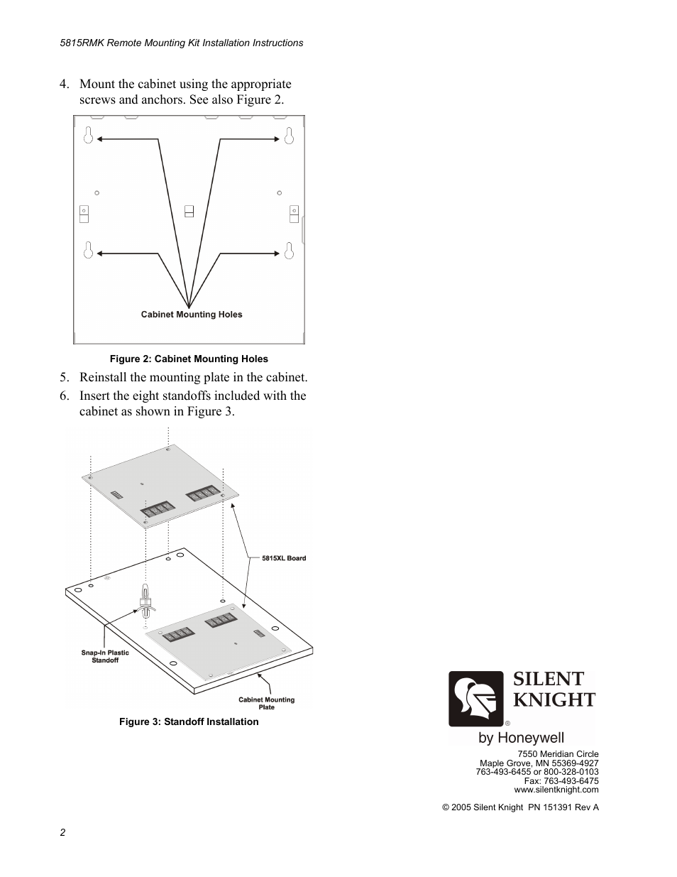 SilentKnight 5815XL Remote Mounting Kit User Manual | Page 2 / 2