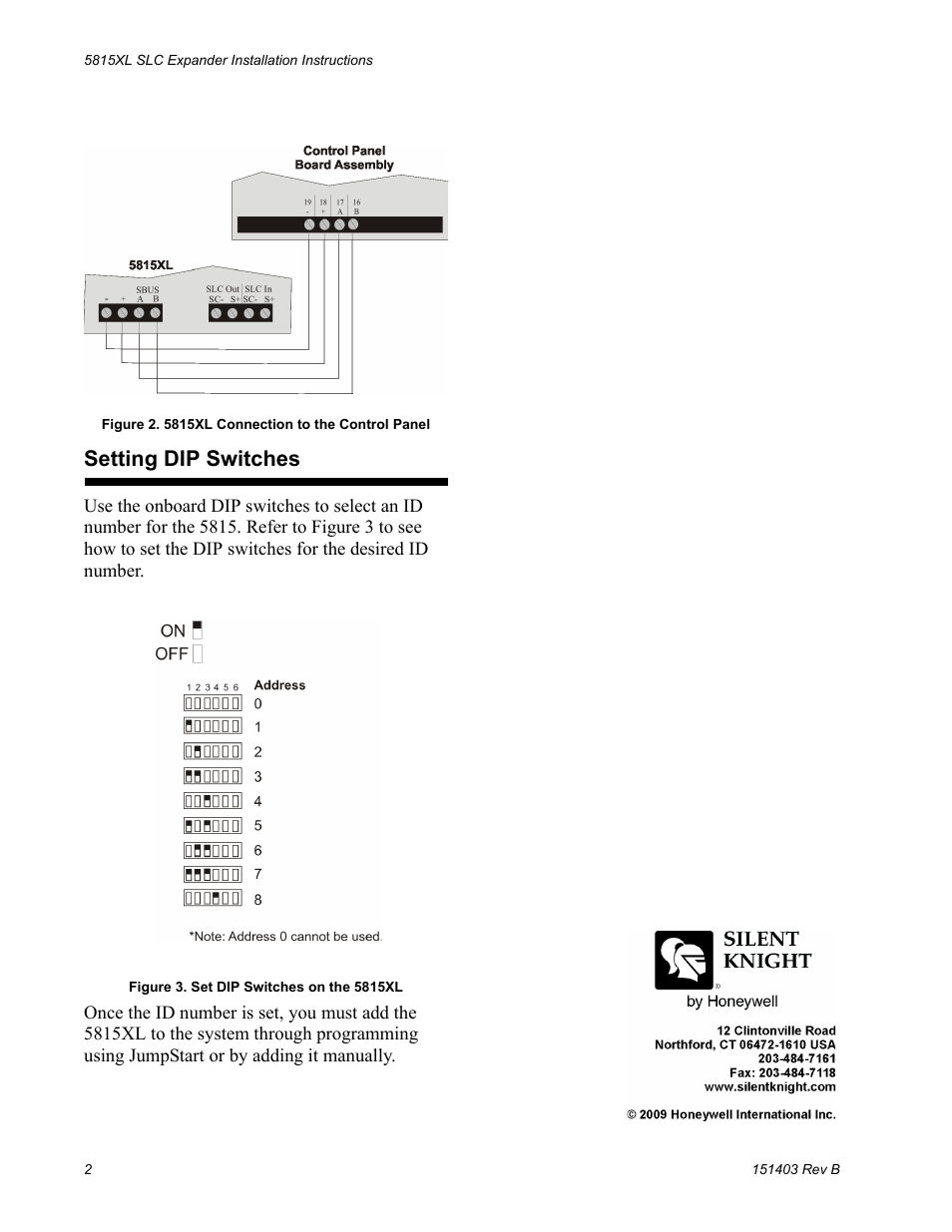 Setting dip switches | SilentKnight 5815XL Signal Circuit Expander User Manual | Page 2 / 2