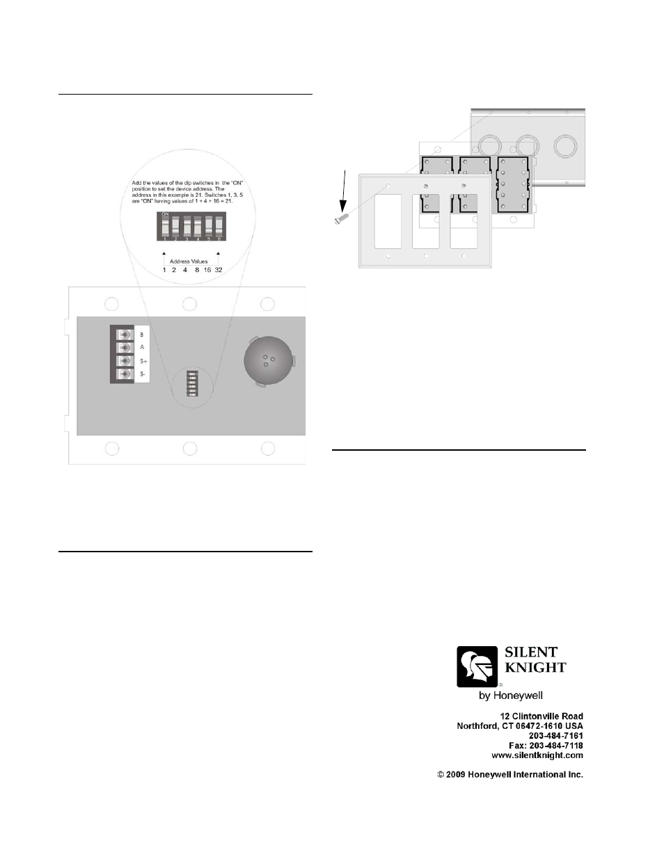 Setting the device address, Figure 2 : setting the device address, Mounting the 5865-3 | Figure 3 : 5865-3 mounting, Mounting the 5865-4 | SilentKnight 5865-3/5865-4 Remote LED Annunciator User Manual | Page 2 / 2