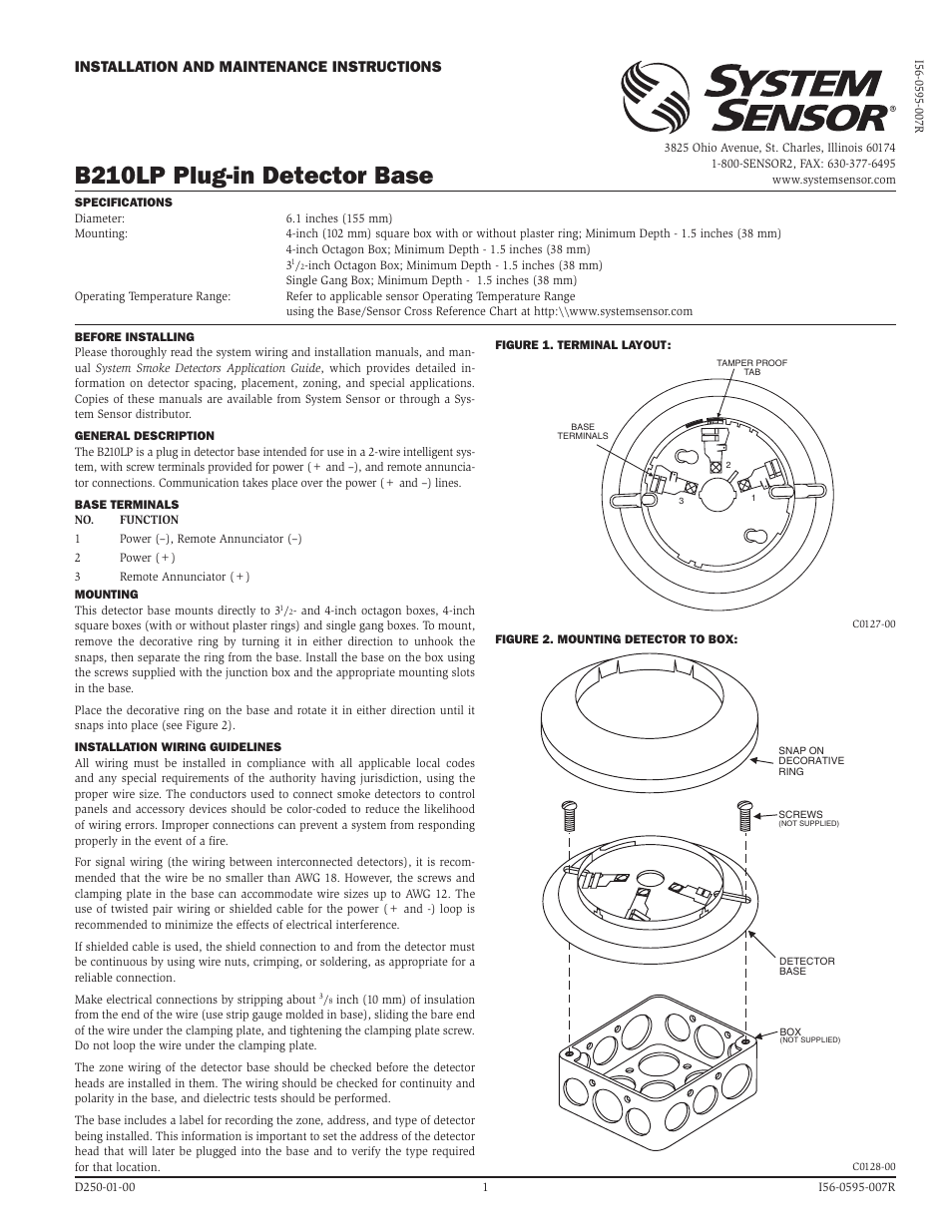 SilentKnight B210LP 6 Mounting Base User Manual | 2 pages