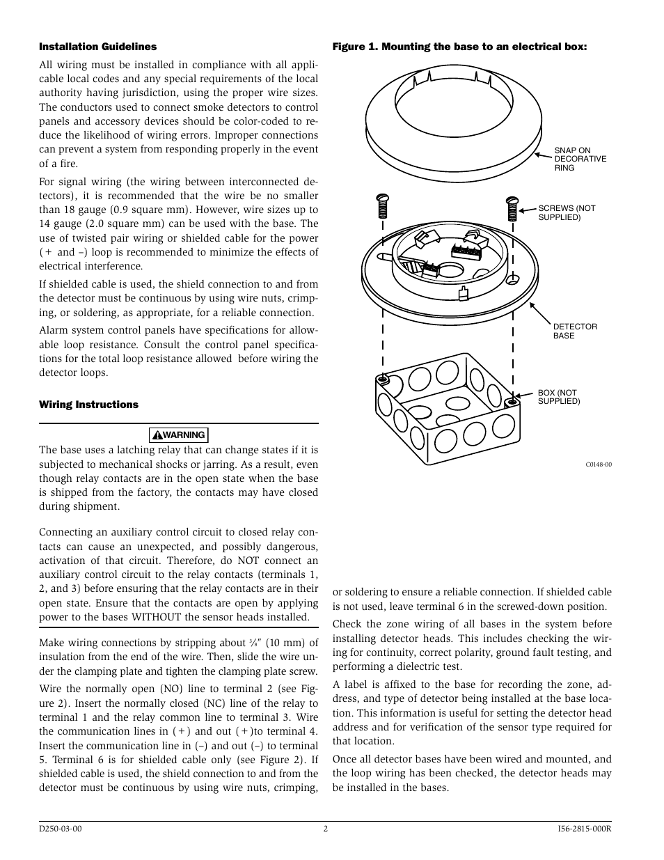 SilentKnight B224RB 6 Mounting Base w/Built-in Relay User Manual | Page 2 / 4