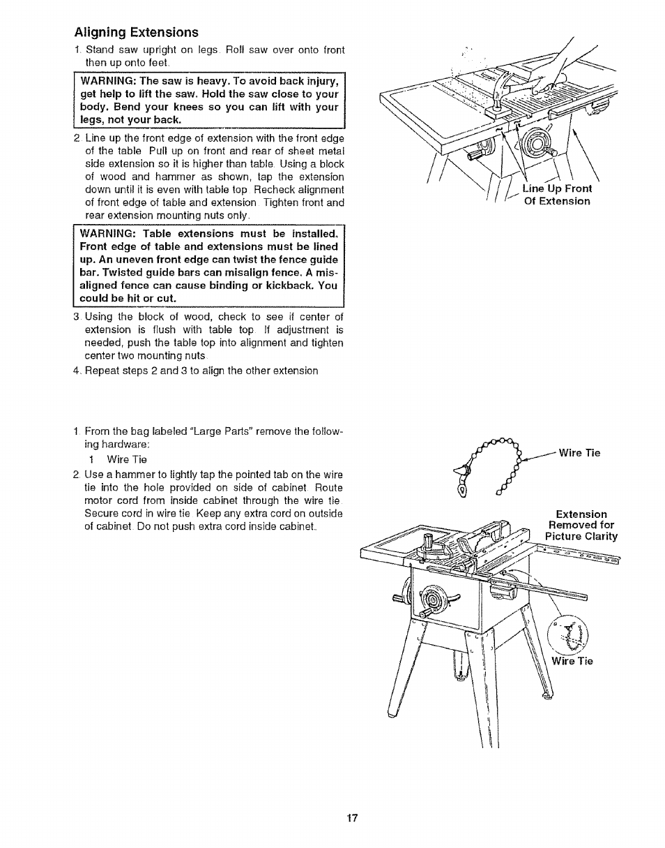 Aligning extensions | Craftsman 113.299210 User Manual | Page 17 / 56