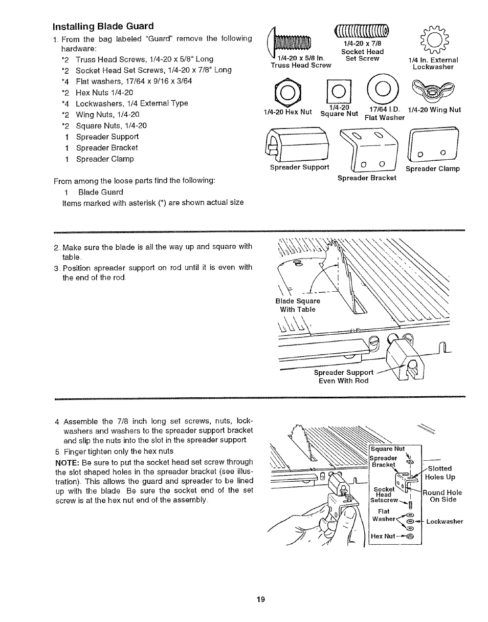 Installing blade guard, Installing b lade g uard | Craftsman 113.299210 User Manual | Page 19 / 56