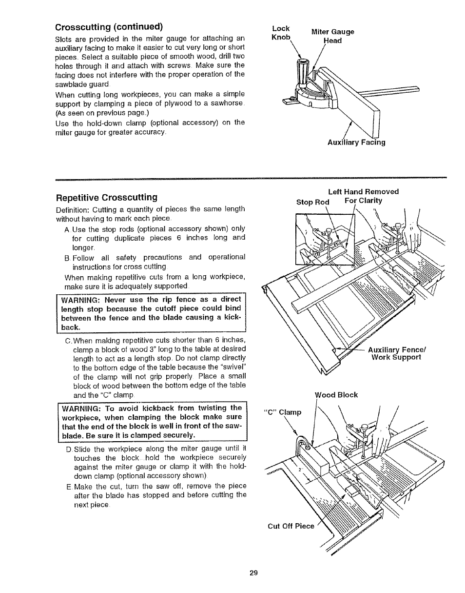 Crosscutting (continued), Repetitive crosscutting | Craftsman 113.299210 User Manual | Page 29 / 56