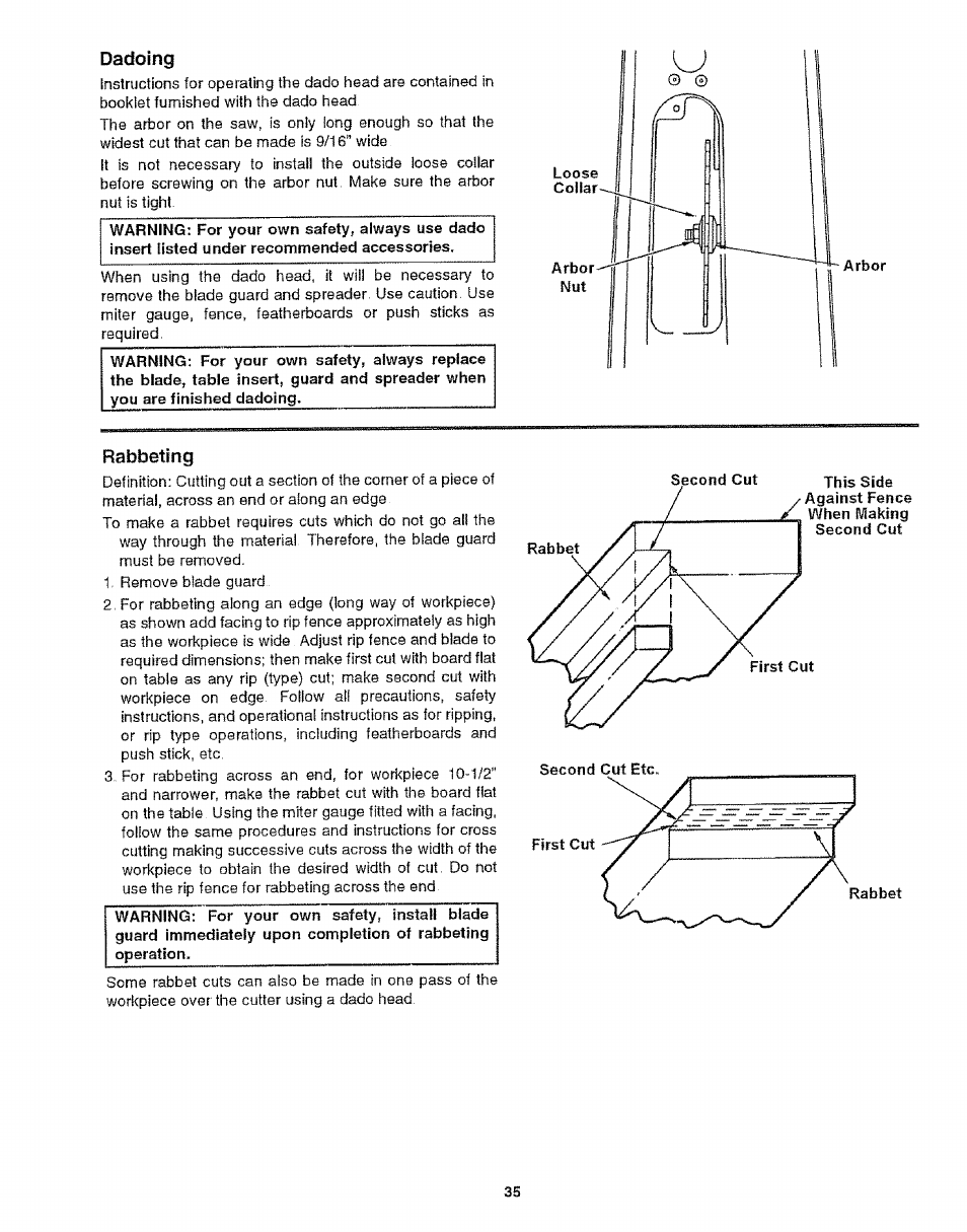 Dadoing, Rabbeting | Craftsman 113.299210 User Manual | Page 35 / 56