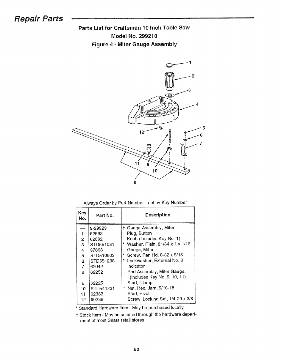 Repair parts | Craftsman 113.299210 User Manual | Page 52 / 56