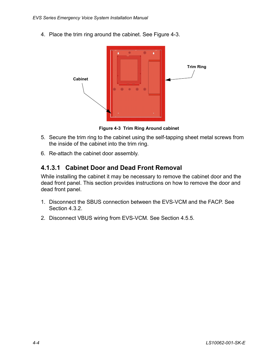 1 cabinet door and dead front removal, 1 cabinet door and dead front removal -4 | SilentKnight EVS User Manual | Page 26 / 74