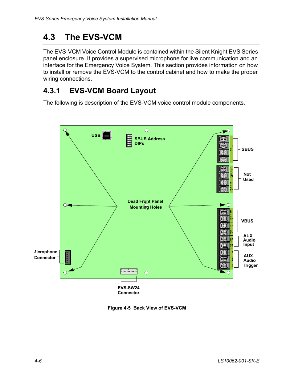 3 the evs-vcm, 1 evs-vcm board layout, The evs-vcm -6 | 1 evs-vcm board layout -6 | SilentKnight EVS User Manual | Page 28 / 74