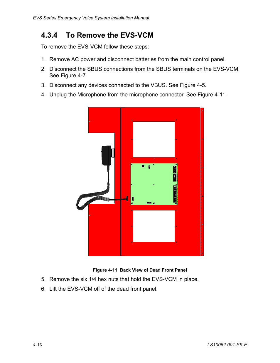 4 to remove the evs-vcm, 4 to remove the evs-vcm -10 | SilentKnight EVS User Manual | Page 32 / 74
