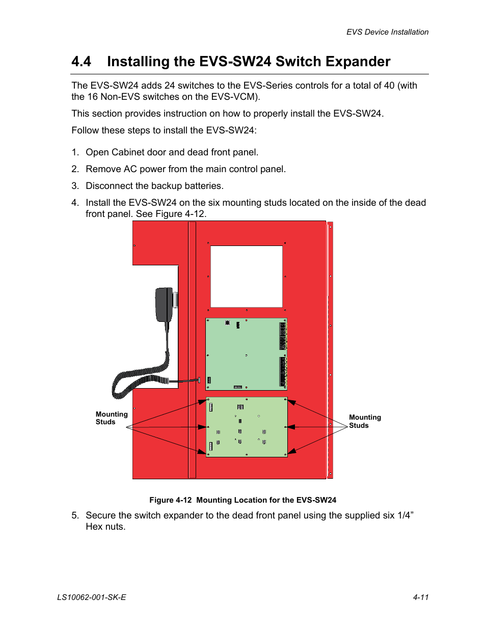 4 installing the evs-sw24 switch expander, Installing the evs-sw24 switch expander -11 | SilentKnight EVS User Manual | Page 33 / 74