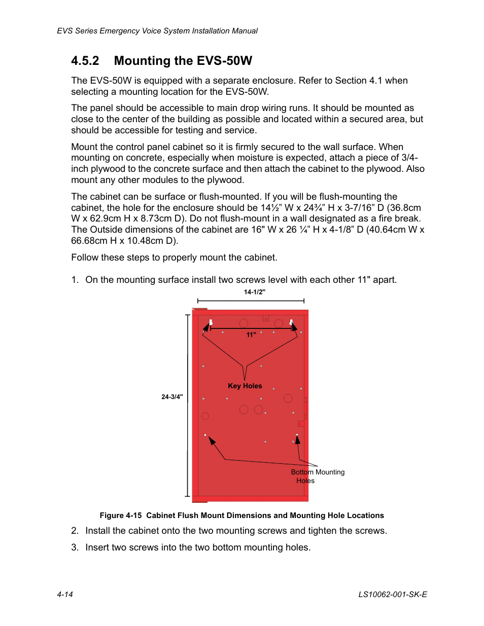 2 mounting the evs-50w, 2 mounting the evs-50w -14 | SilentKnight EVS User Manual | Page 36 / 74