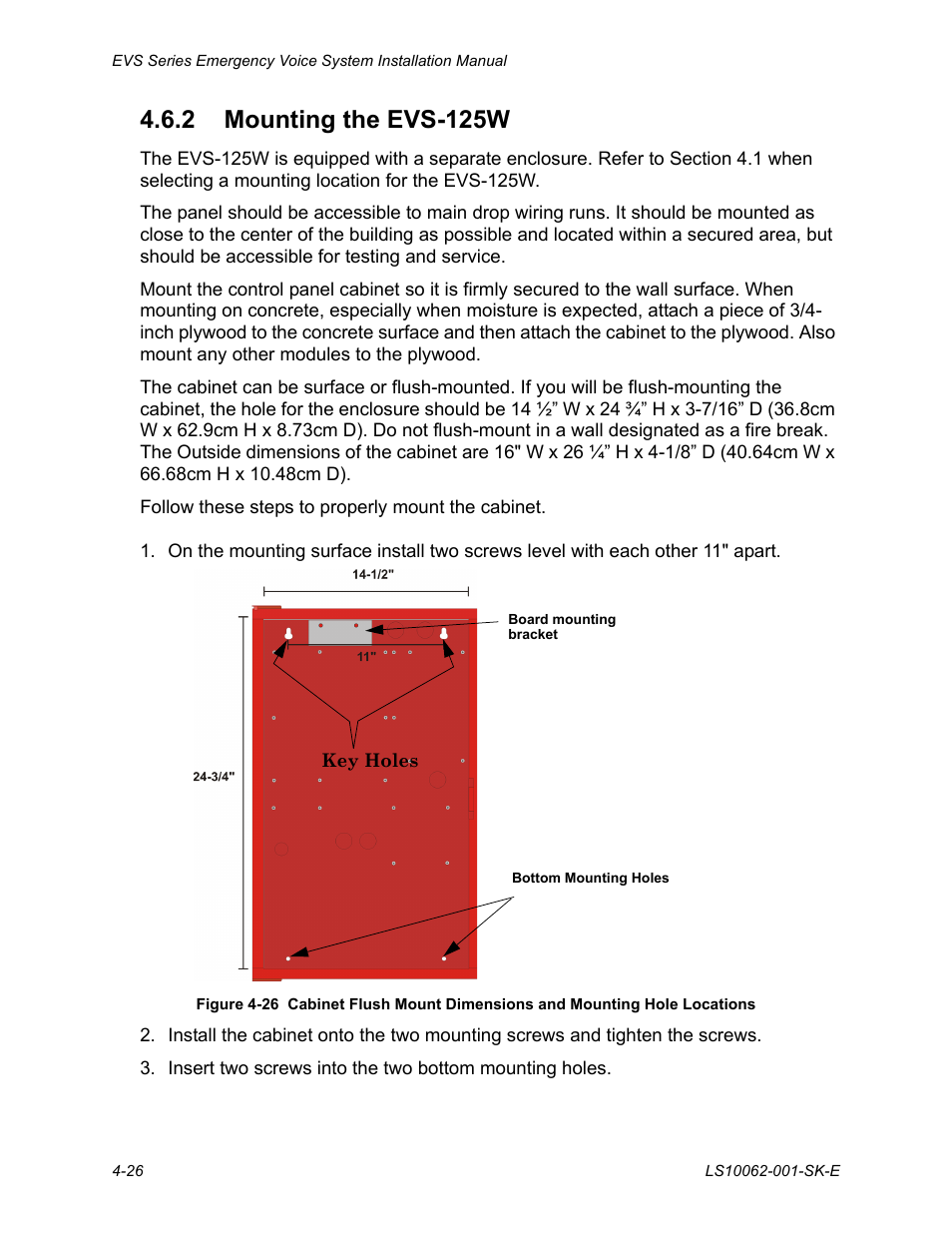2 mounting the evs-125w, 2 mounting the evs-125w -26 | SilentKnight EVS User Manual | Page 48 / 74