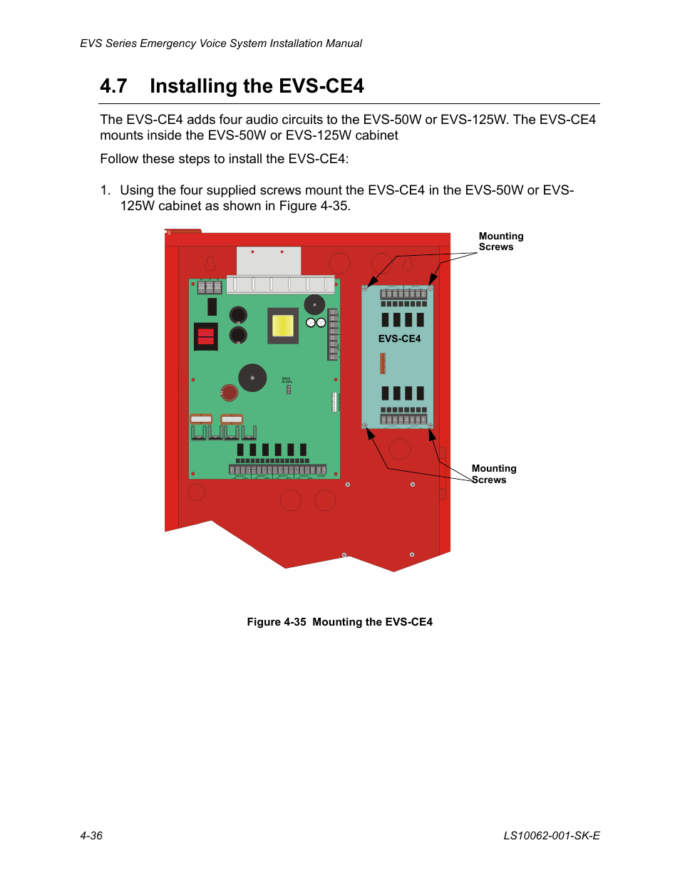 7 installing the evs-ce4, Installing the evs-ce4 -36 | SilentKnight EVS User Manual | Page 58 / 74