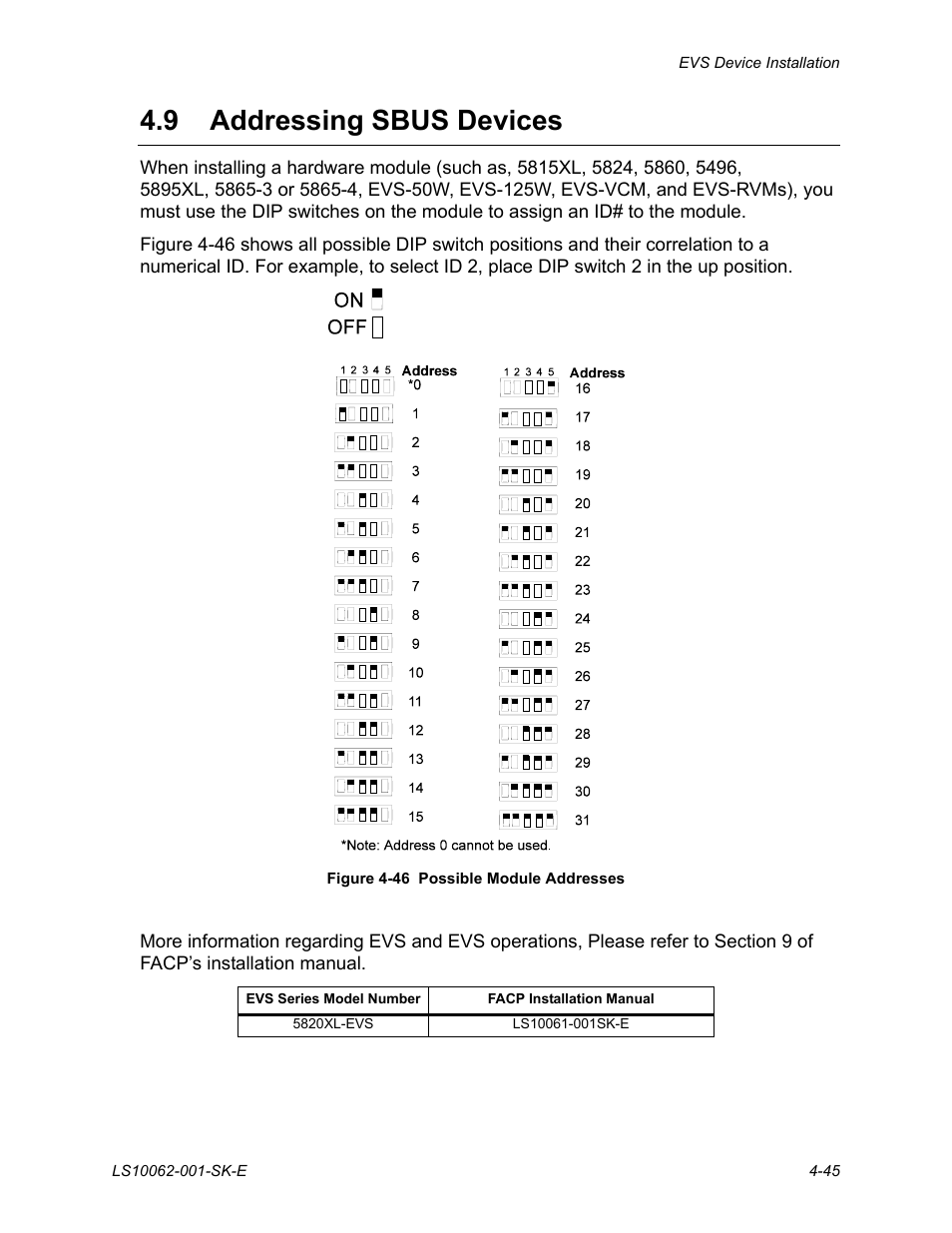 9 addressing sbus devices, Addressing sbus devices -45 | SilentKnight EVS User Manual | Page 67 / 74