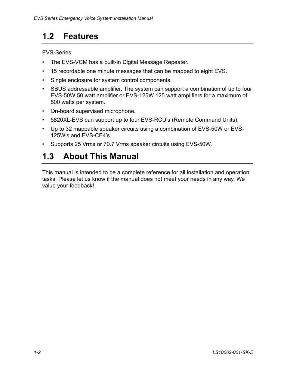 2 features, 3 about this manual, Features -2 | About this manual -2 | SilentKnight EVS User Manual | Page 8 / 74