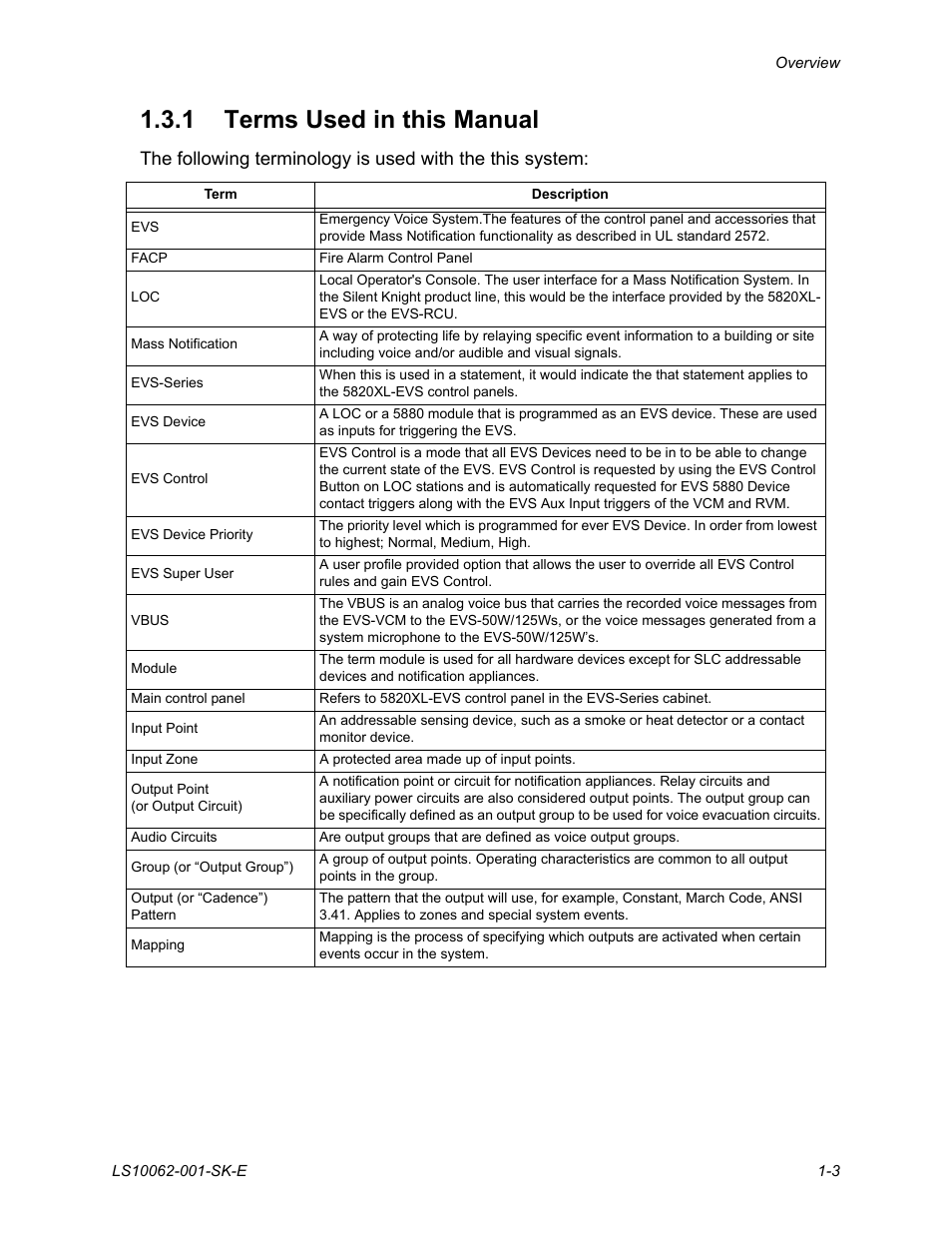 1 terms used in this manual, 1 terms used in this manual -3 | SilentKnight EVS User Manual | Page 9 / 74