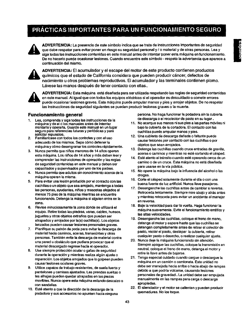 Indice, Información sobre la garantia | Craftsman 247.270250 User Manual | Page 43 / 65