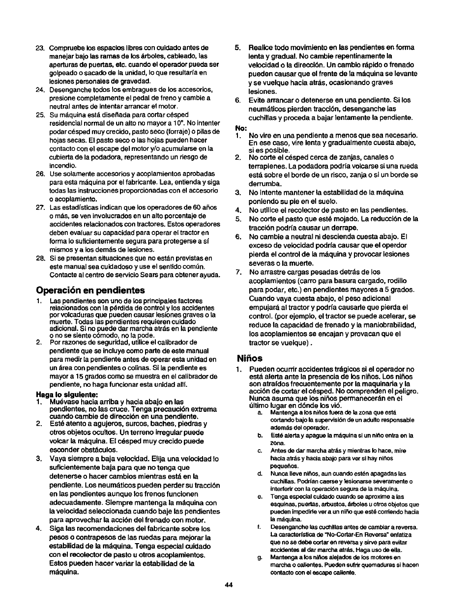 Funcionamiento general | Craftsman 247.270250 User Manual | Page 44 / 65