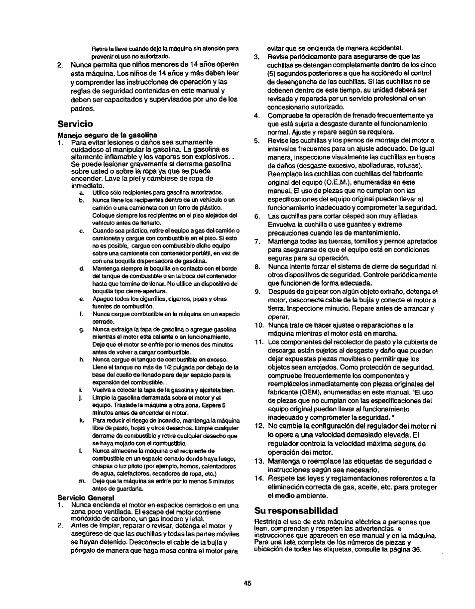 Operación en pendientes, Niños | Craftsman 247.270250 User Manual | Page 45 / 65