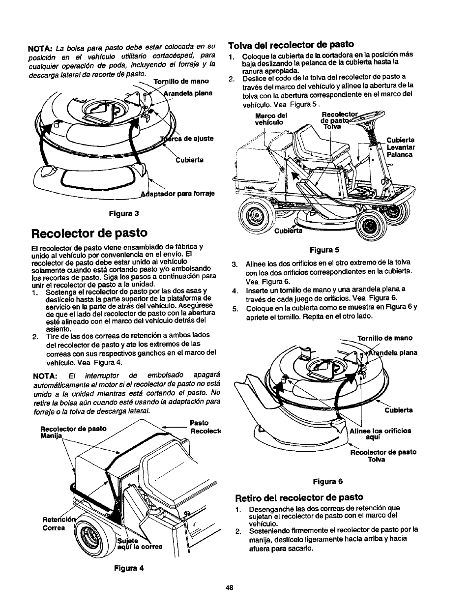 Montaje, Desempaque la unidad, Piezas sueltas | Tolva de descarga lateral, Adaptador para forraje, Montaje desempaque la unidad | Craftsman 247.270250 User Manual | Page 48 / 65