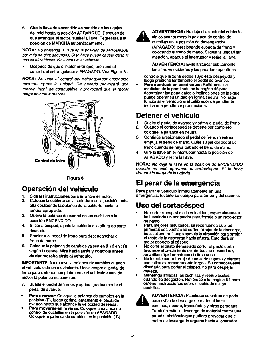 Antes de iniciar, Compruebe el nivel de aceite, Tipo de aceite | Compruebe el nivel de gasolina, Tipo de gasolina, Arranque del motor | Craftsman 247.270250 User Manual | Page 52 / 65