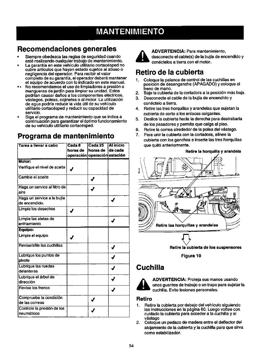 Рага vaciar el recolector de pasto, Uso del cortacésped para armado de forraje, Uso como carro de servicio | Craftsman 247.270250 User Manual | Page 54 / 65