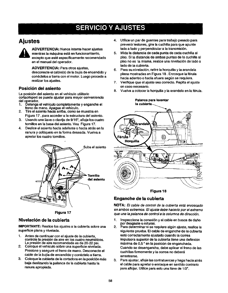 Neumáticos, Acumulador eléctrico, Limpieza del equipo | Craftsman 247.270250 User Manual | Page 58 / 65