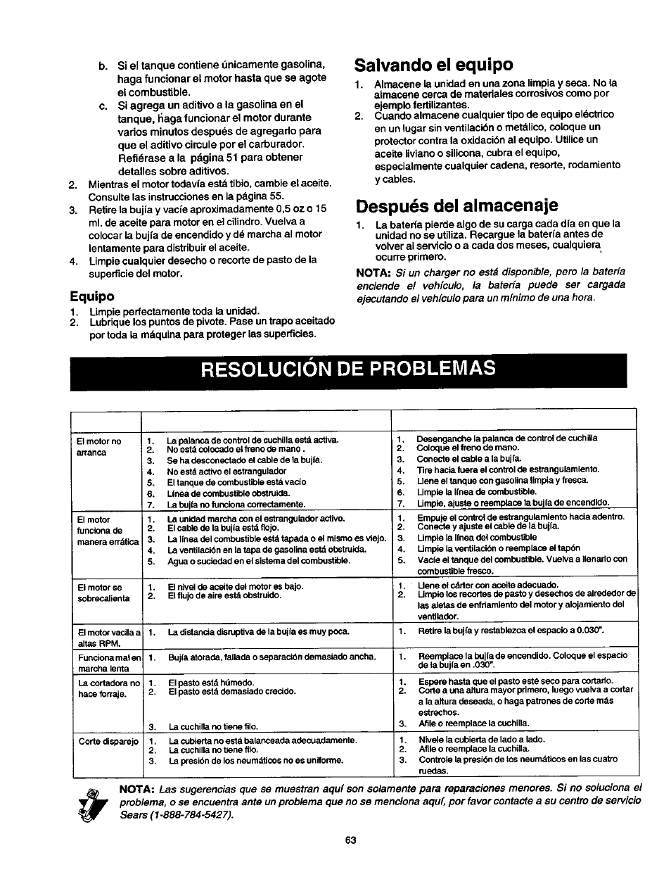 Correa propulsora, Preparándose para el almacenaje, Acumulador eléctrico | Motor, Almacenamiento prolongado | Craftsman 247.270250 User Manual | Page 63 / 65