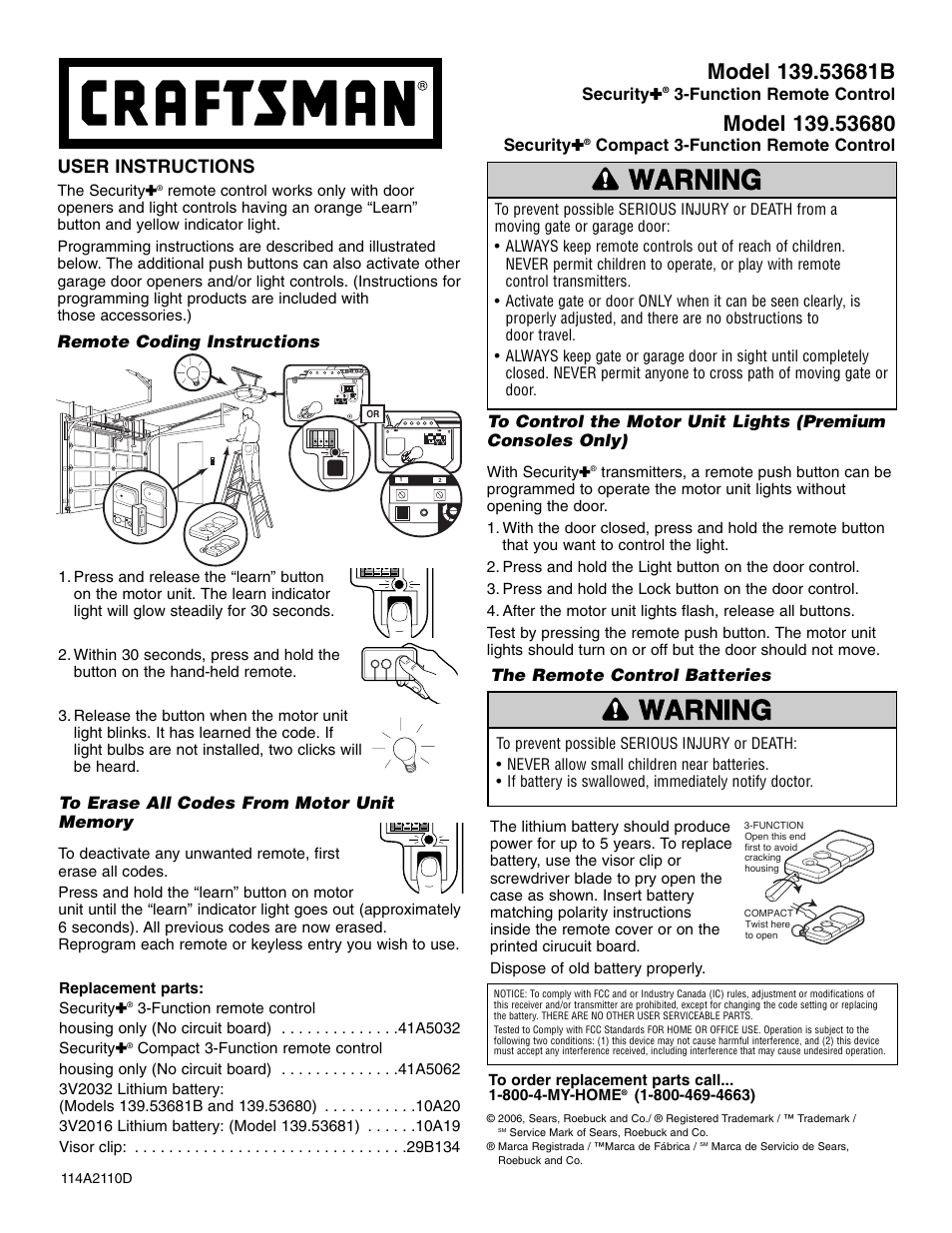 Craftsman SECURITY 139.53681B User Manual | 2 pages