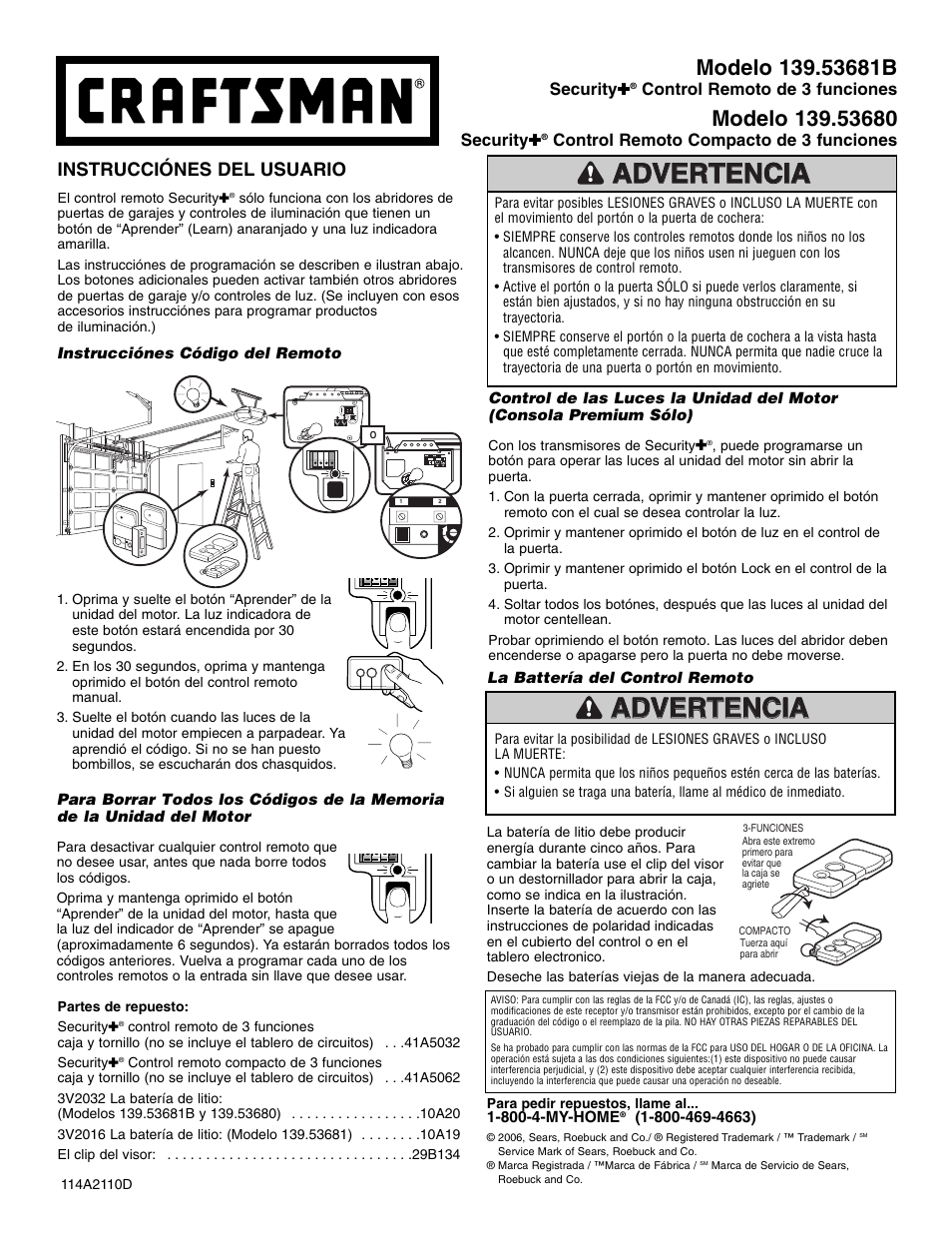 Spanish, Instrucciónes del usuario | Craftsman SECURITY 139.53681B User Manual | Page 2 / 2