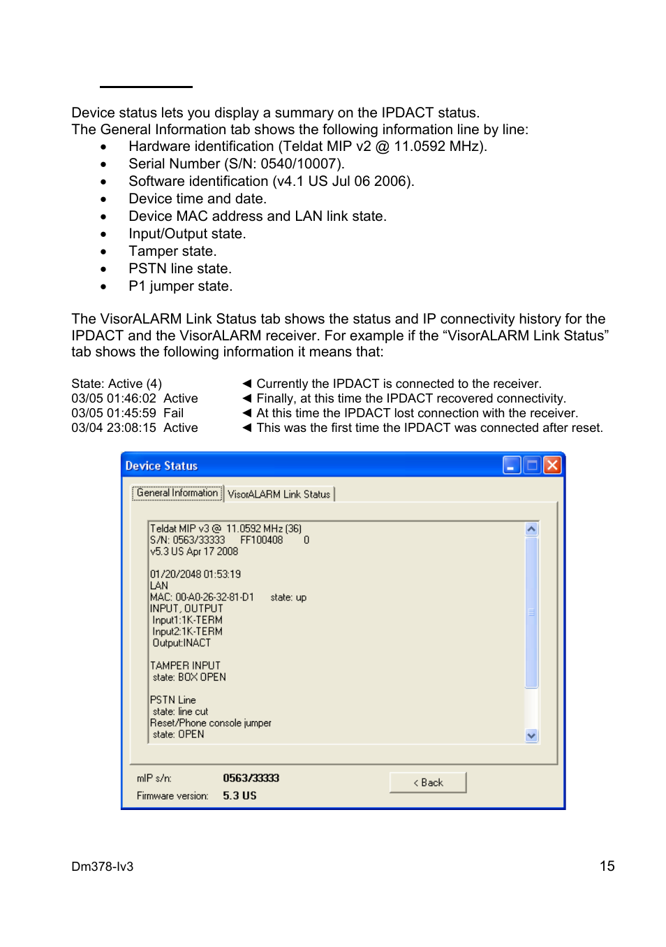 Device status | SilentKnight IP Communicator Configurator User Manual | Page 15 / 16