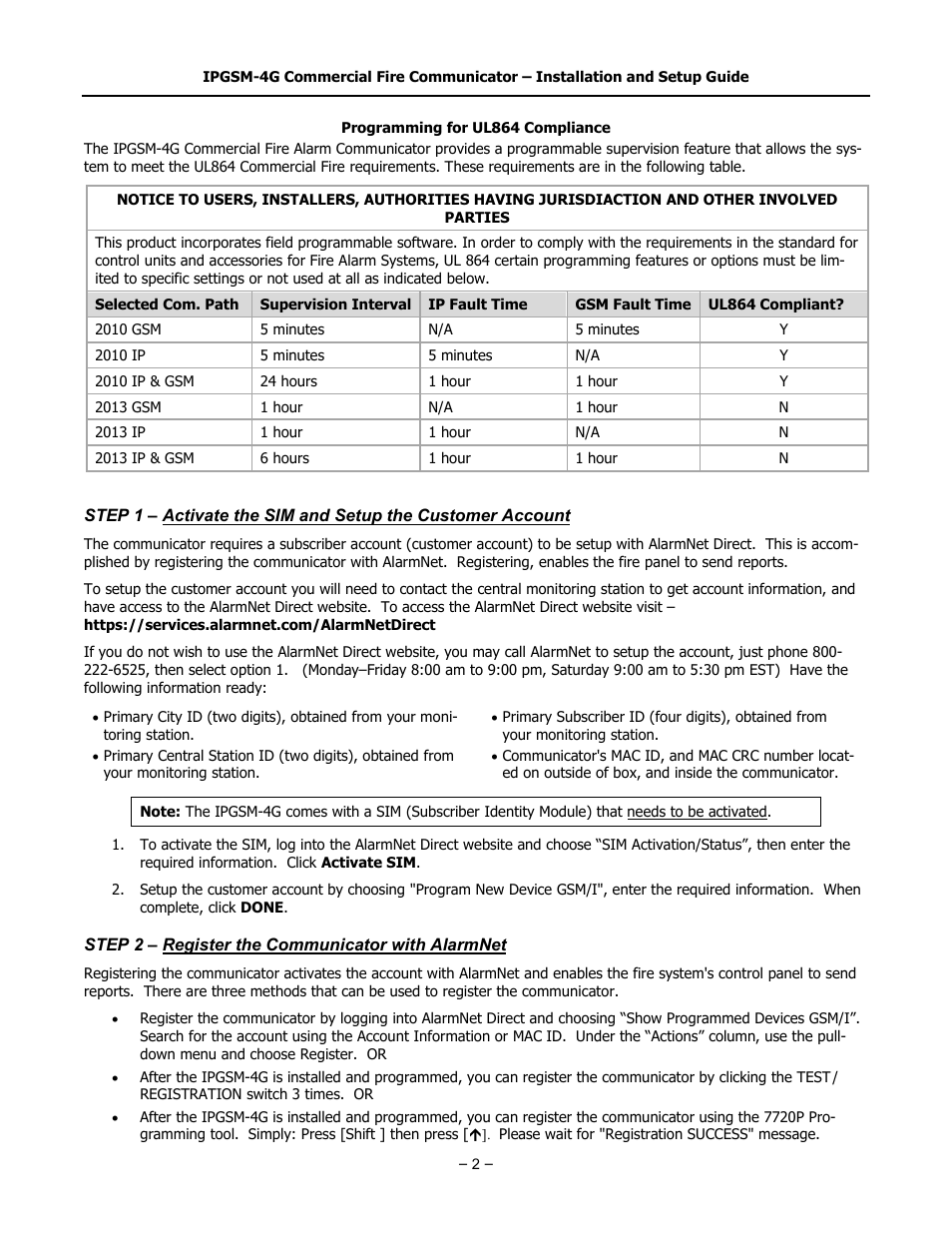 Step 2 – register the communicator with alarmnet | SilentKnight IPGSM-4G User Manual | Page 4 / 16