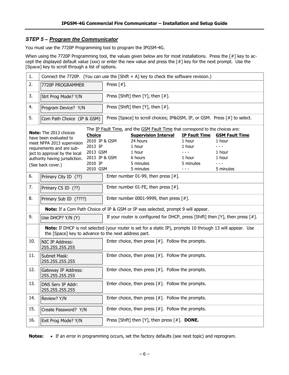 Step 5 – program the communicator | SilentKnight IPGSM-4G User Manual | Page 8 / 16