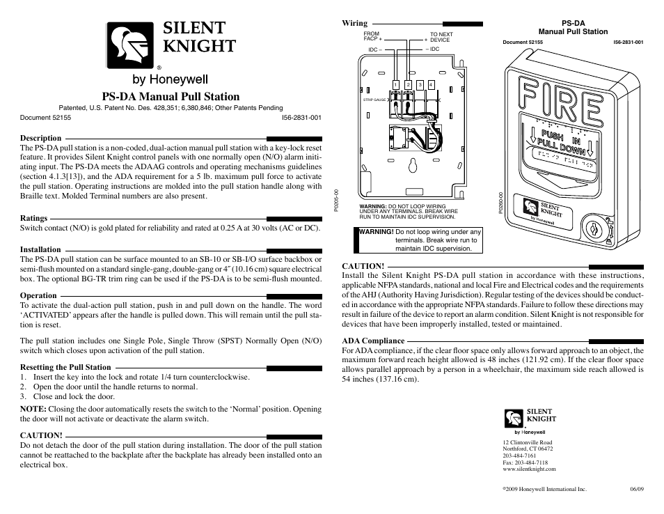 SilentKnight PS-DA Pull Station User Manual | 2 pages