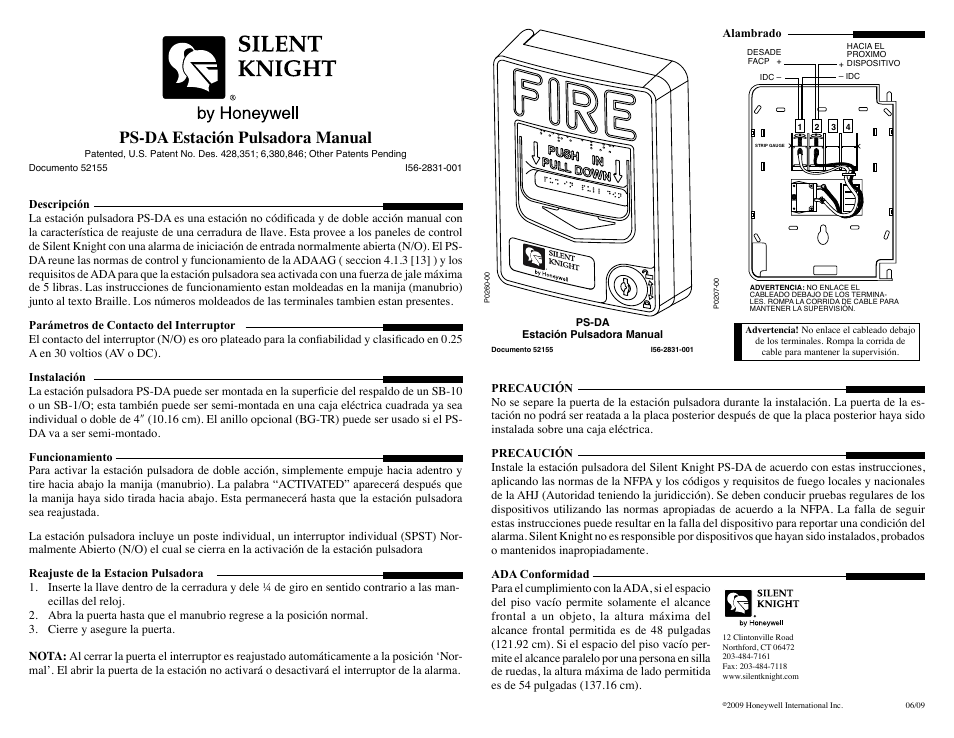 Ps-da estación pulsadora manual | SilentKnight PS-DA Pull Station User Manual | Page 2 / 2