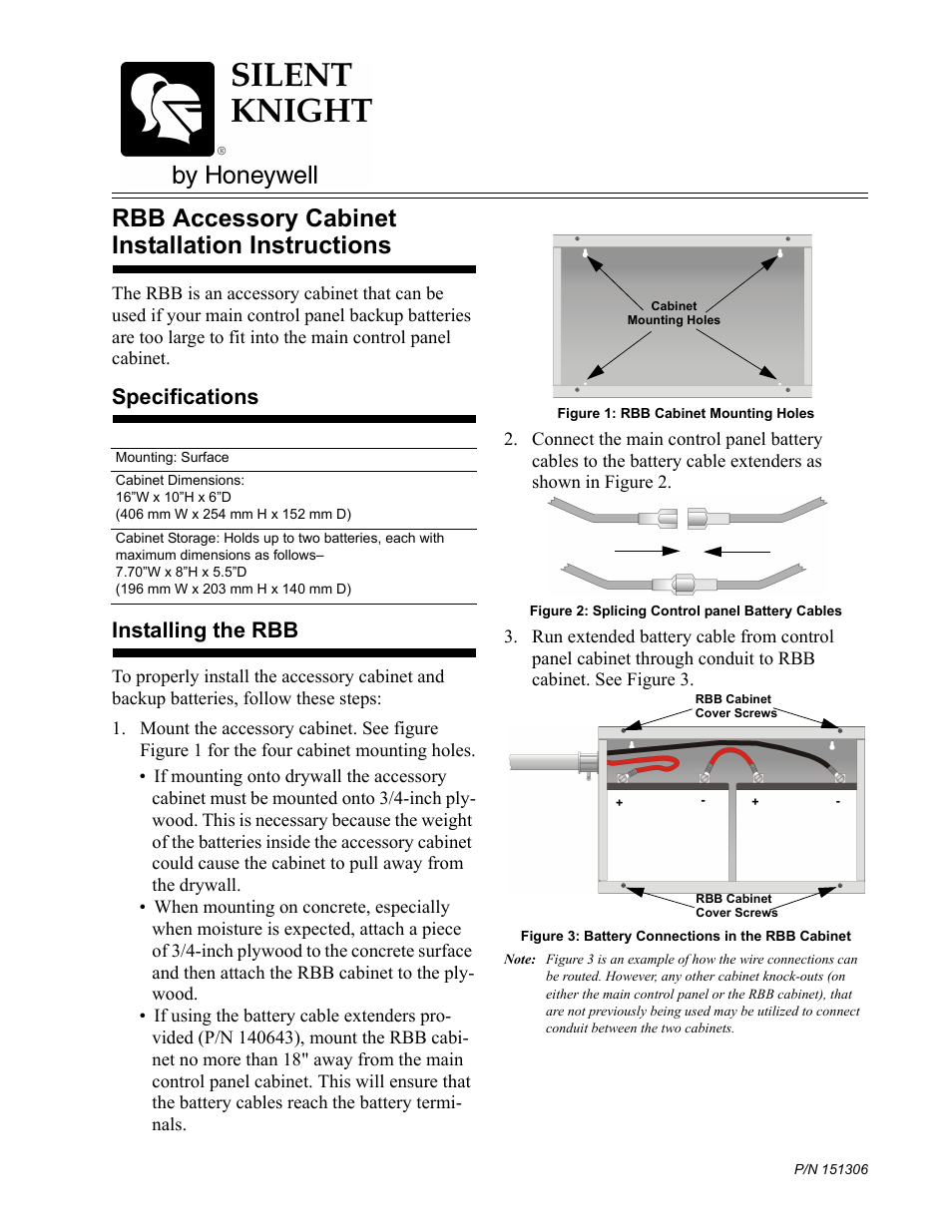 SilentKnight RBB Battery Accessory Cabinet User Manual | 2 pages