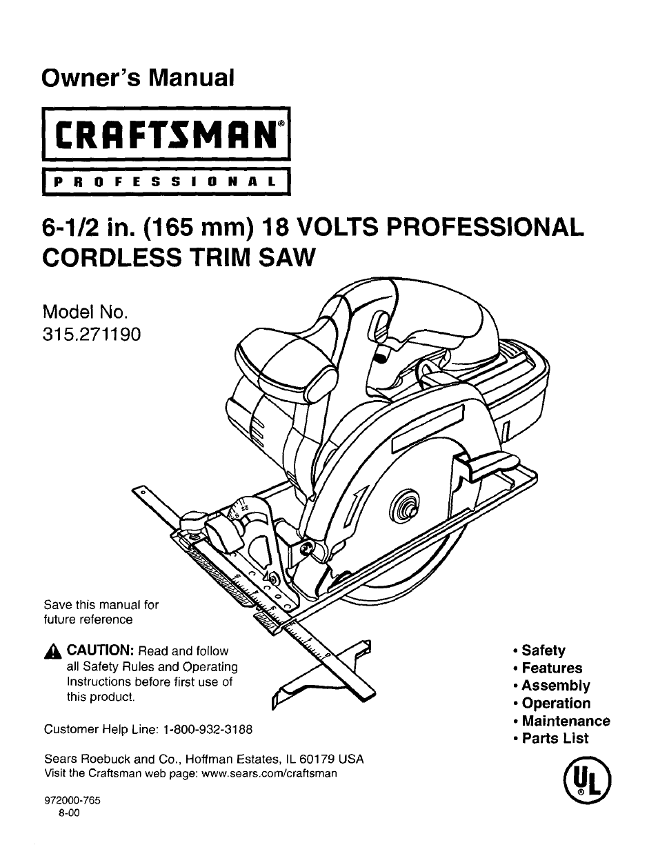Craftsman 315.271190 User Manual | 24 pages