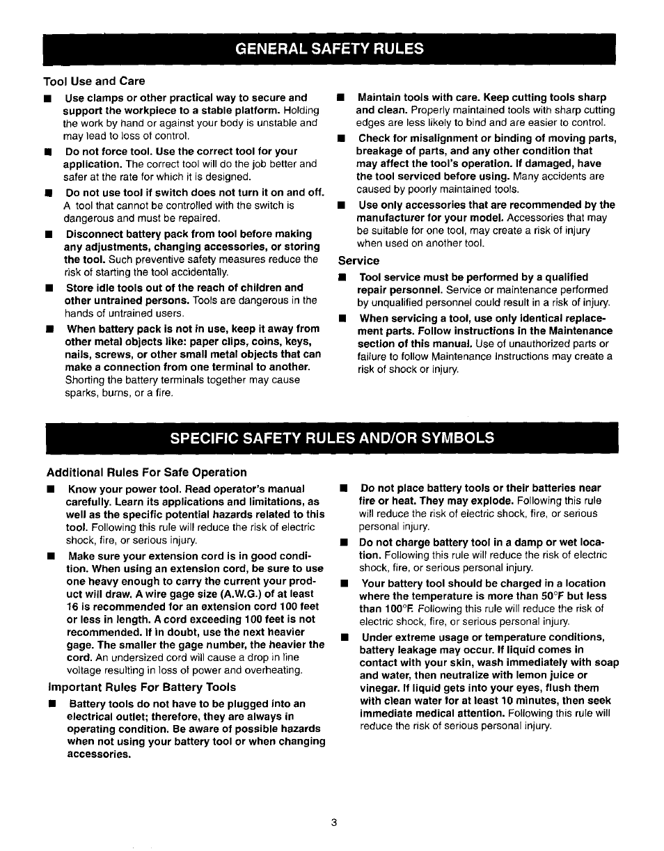 Specific safety rules and/or symbols, Specific safety rules/symbols -5, General safety rules | Craftsman 315.271190 User Manual | Page 3 / 24