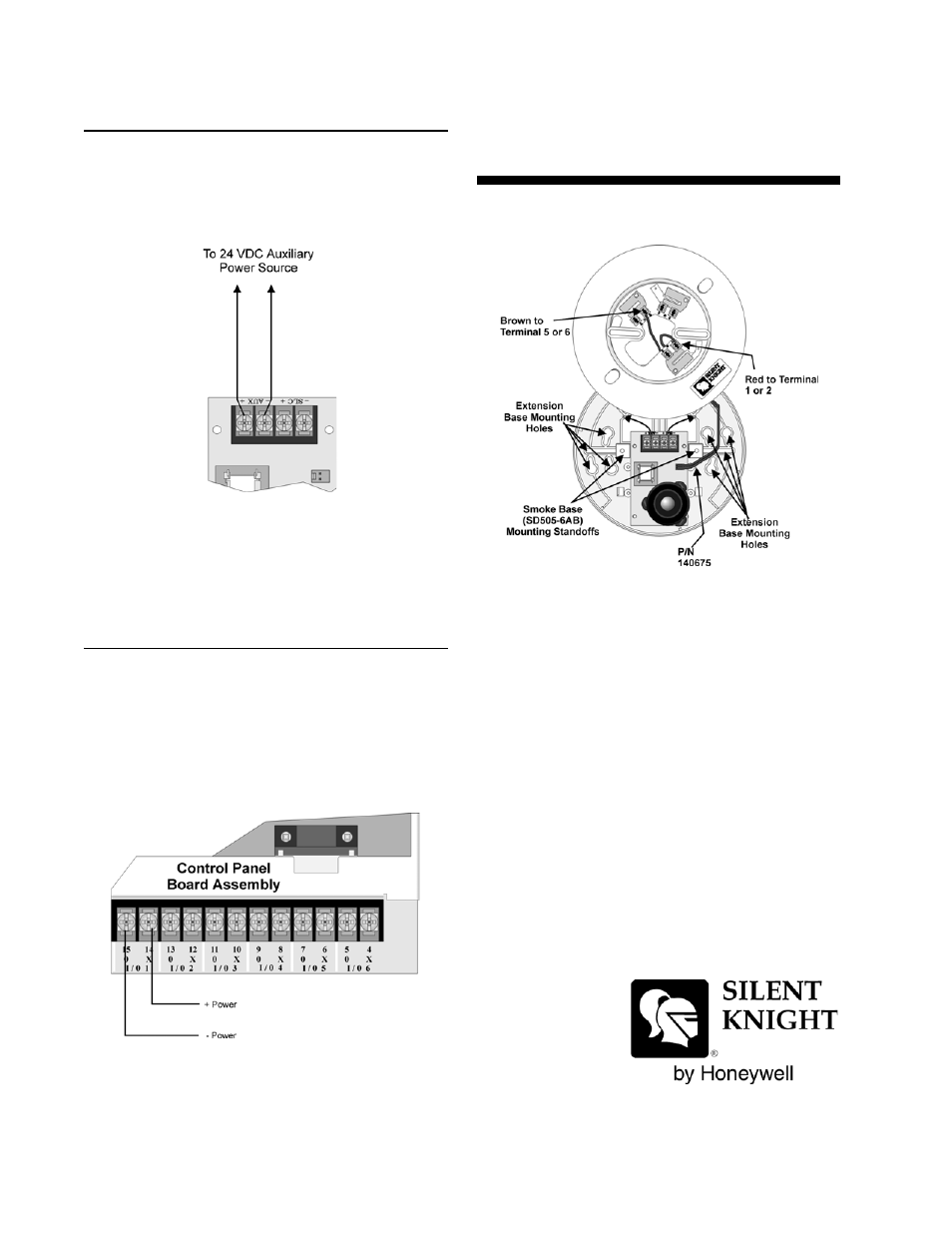 Auxiliary power wiring, Figure 4 : auxiliary power connections, Auxiliary power using flexput™ circuits | Figure 5 : flexput auxiliary power output, Mounting, Figure 6 : mounting the sd505-6sb | SilentKnight SD505-6SB 6 Sounder Base User Manual | Page 2 / 2