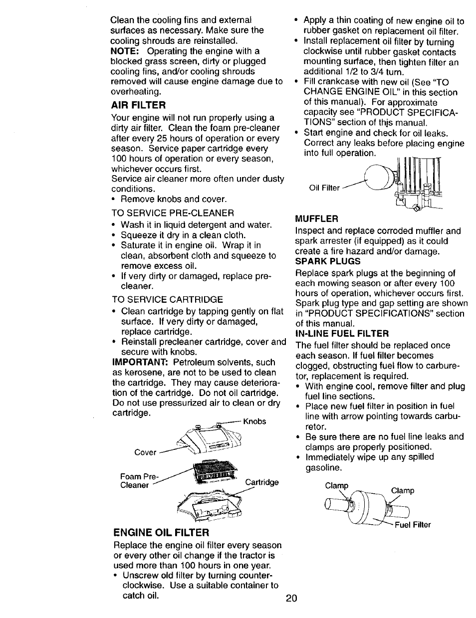 Air filter, Engine oil filter | Craftsman 917.270751 User Manual | Page 20 / 60