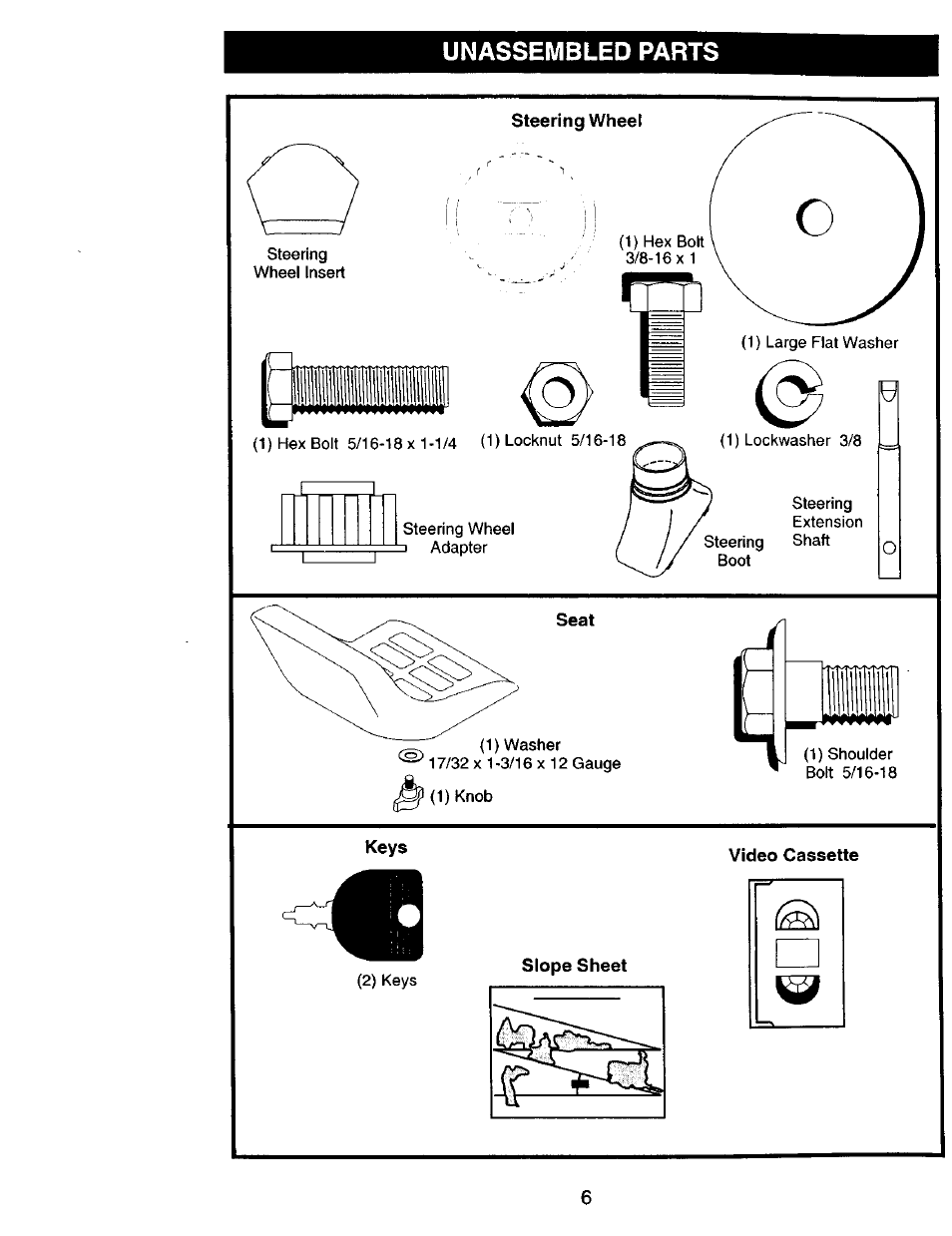 Video cassette, Unassembled parts | Craftsman 917.270751 User Manual | Page 6 / 60