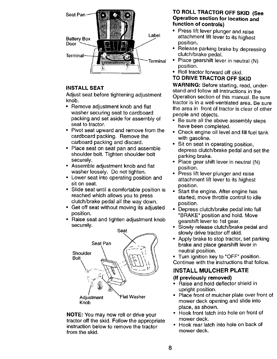 Install seat | Craftsman 917.270751 User Manual | Page 8 / 60