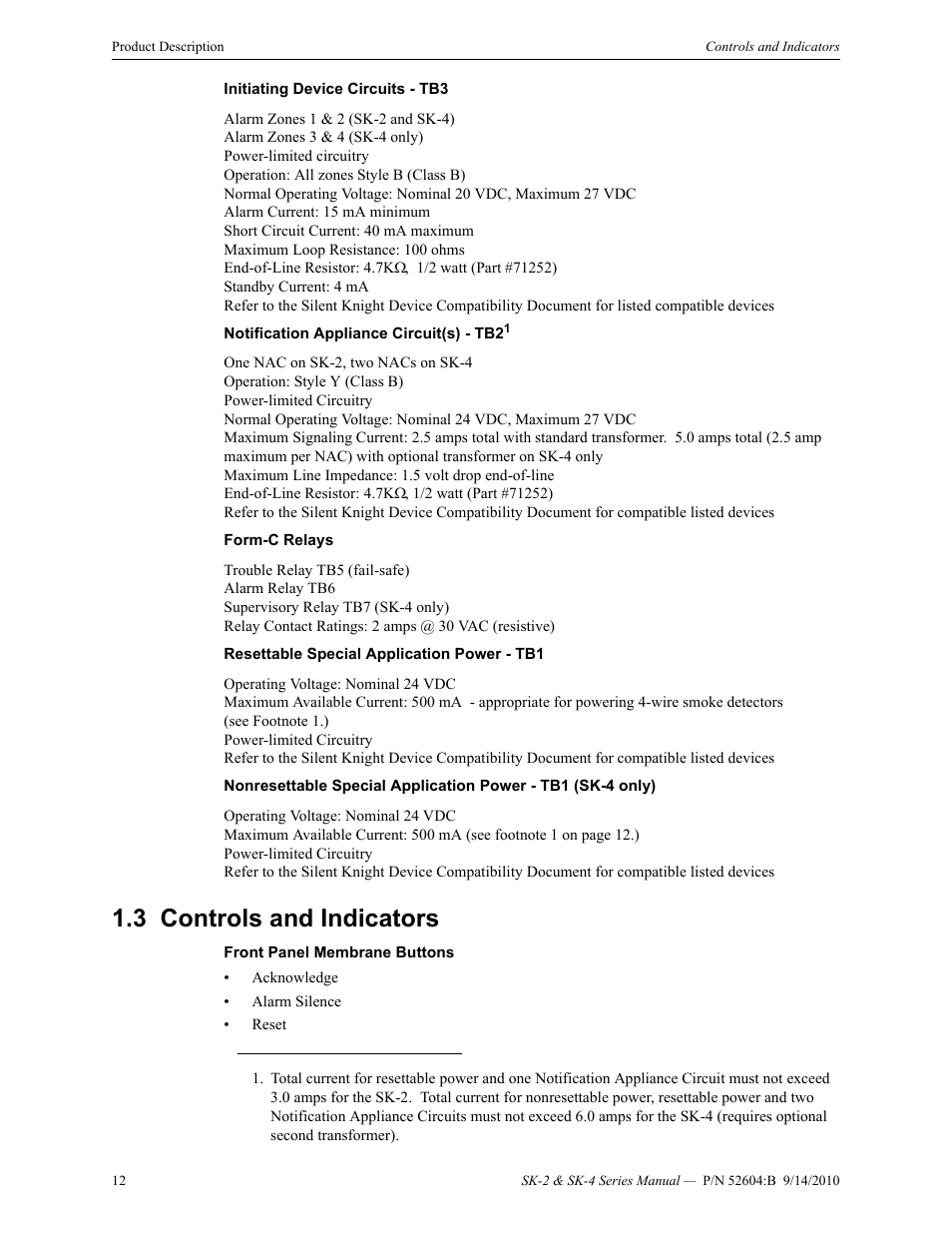 3 controls and indicators, Controls and indicators | SilentKnight SK-4 Conventional FACP 2 & 4 Zone User Manual | Page 12 / 56