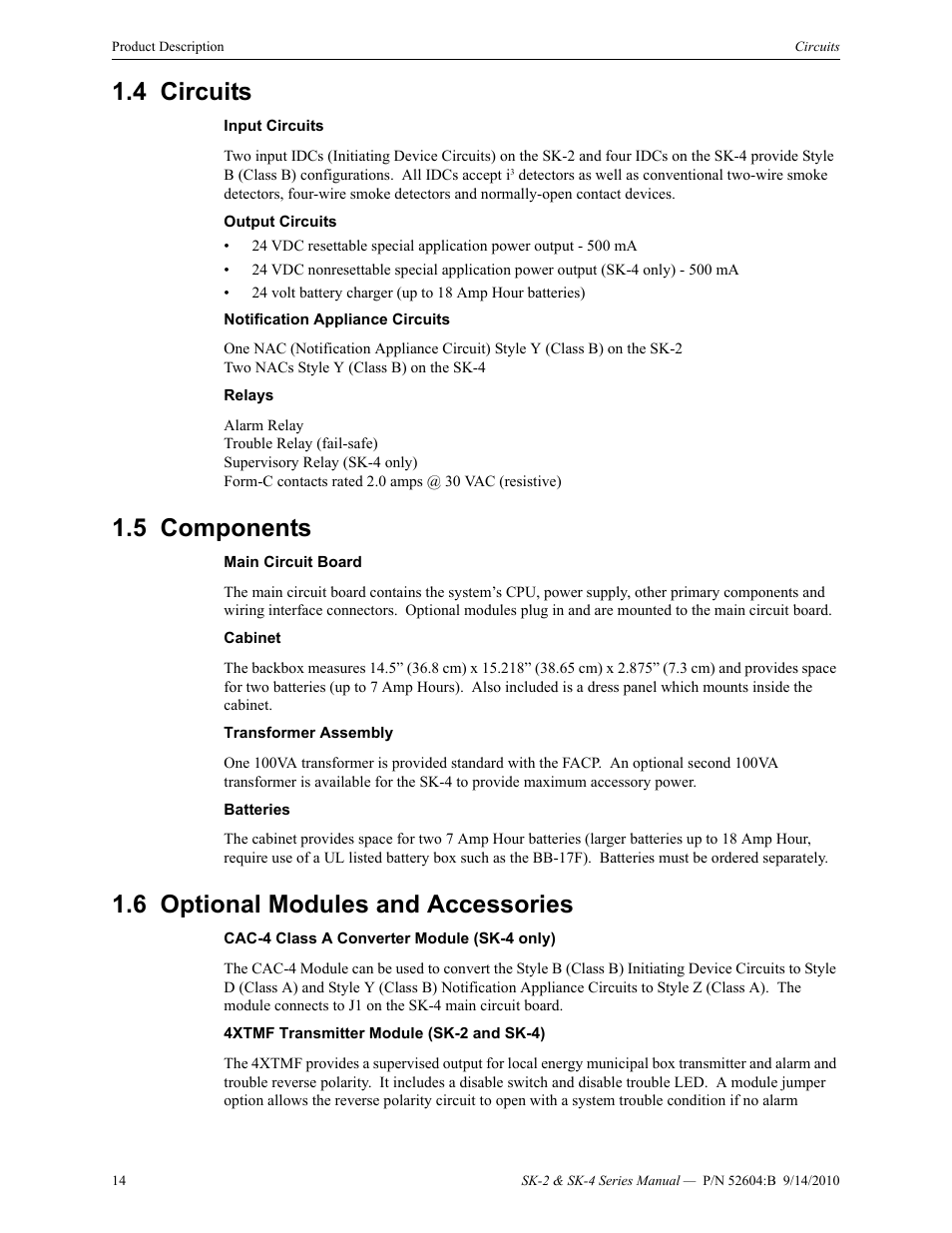 4 circuits, 5 components, 6 optional modules and accessories | SilentKnight SK-4 Conventional FACP 2 & 4 Zone User Manual | Page 14 / 56