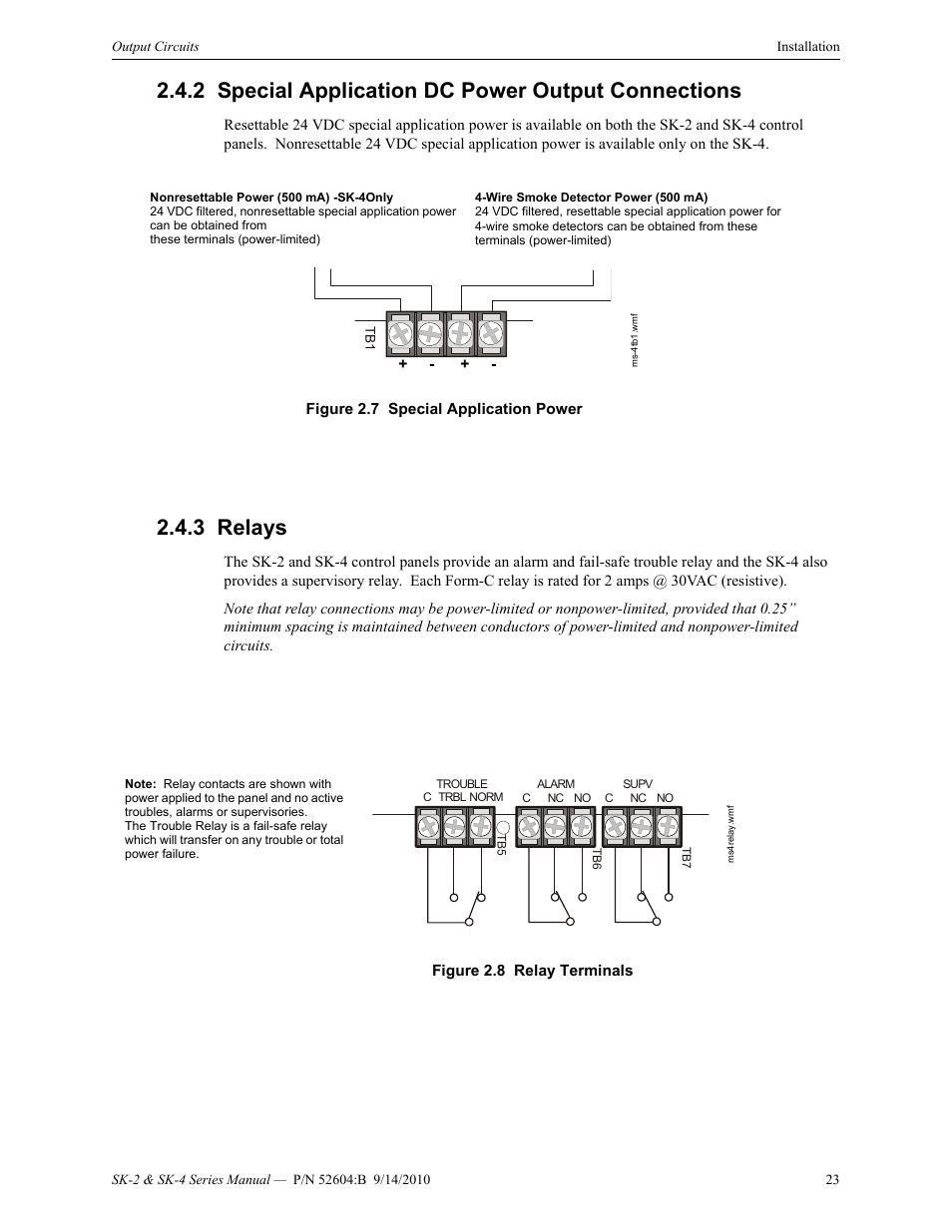 2 special application dc power output connections, 3 relays | SilentKnight SK-4 Conventional FACP 2 & 4 Zone User Manual | Page 23 / 56