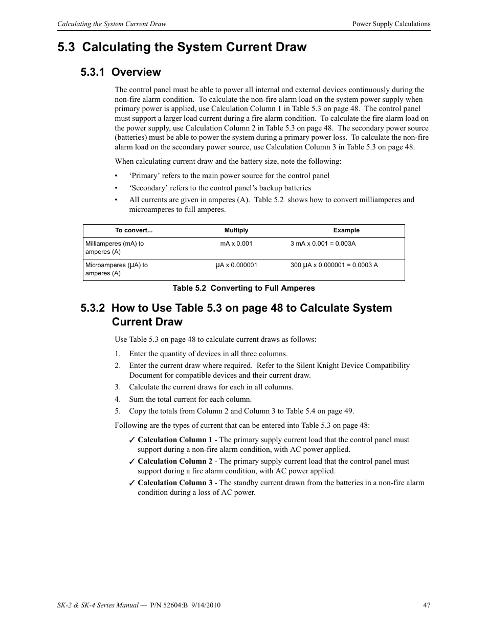 3 calculating the system current draw, 1 overview, Calculating the system current draw | SilentKnight SK-4 Conventional FACP 2 & 4 Zone User Manual | Page 47 / 56
